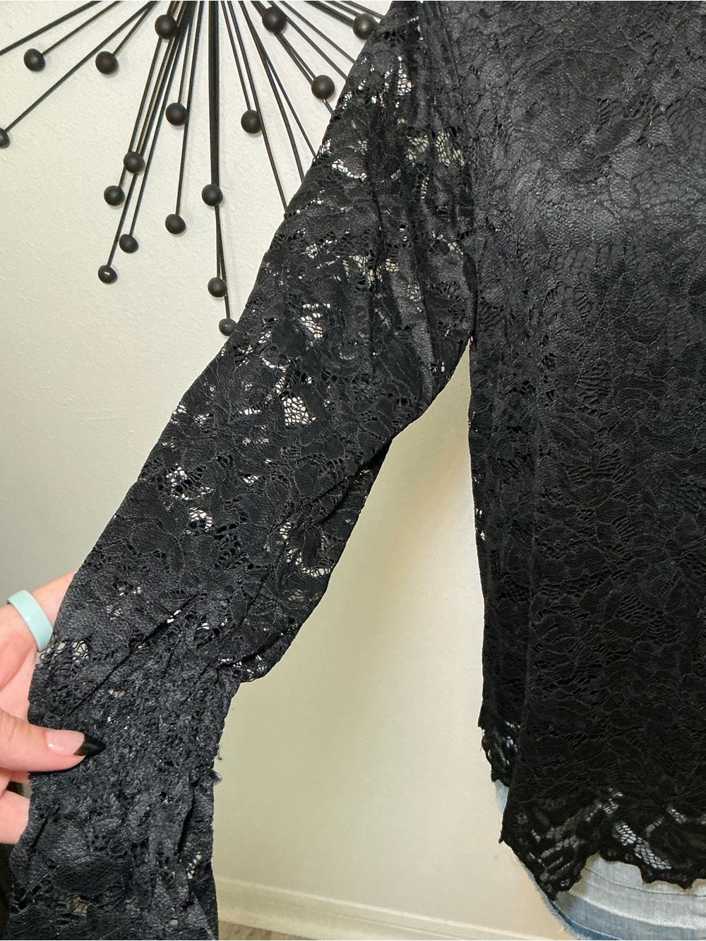 Zac & Rachel Black Floral Lace Long Sleeve Blouse Top Size Large - Picture 3 of 4